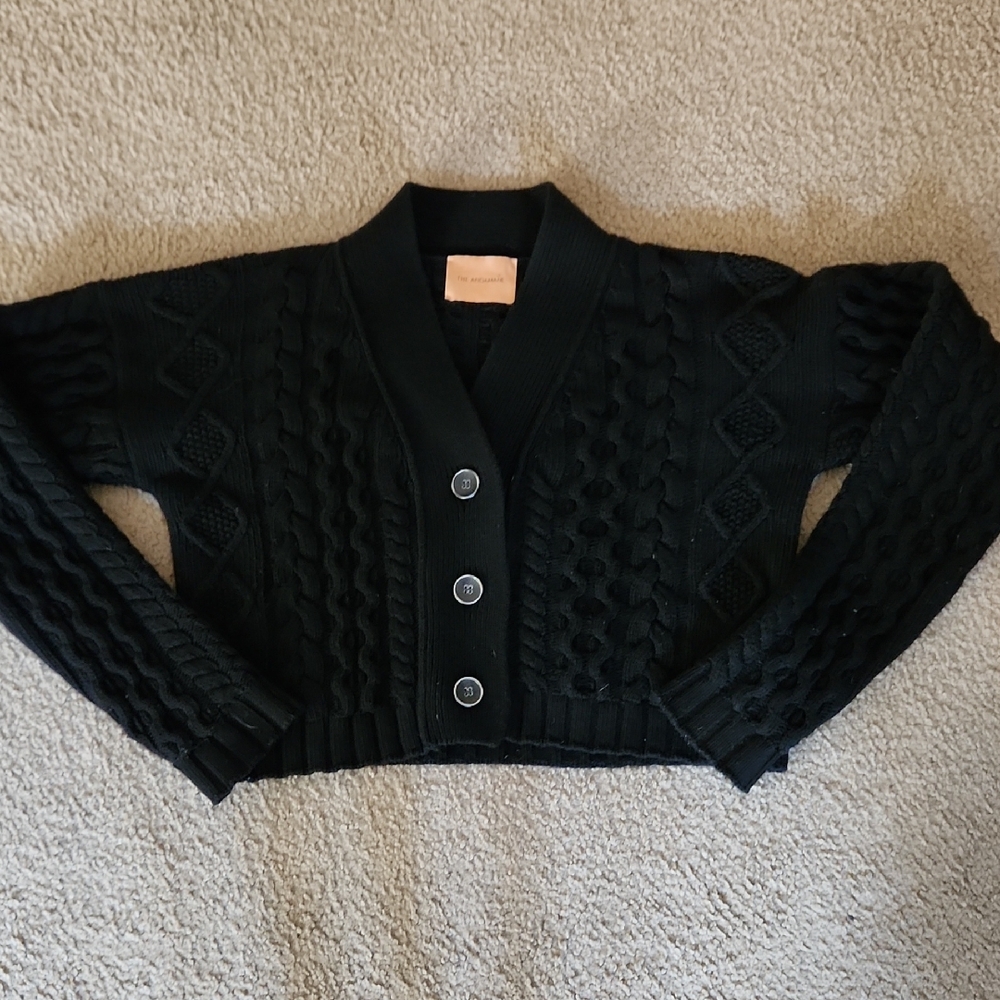 Elegant Black Cable Knit Women's Cardigan